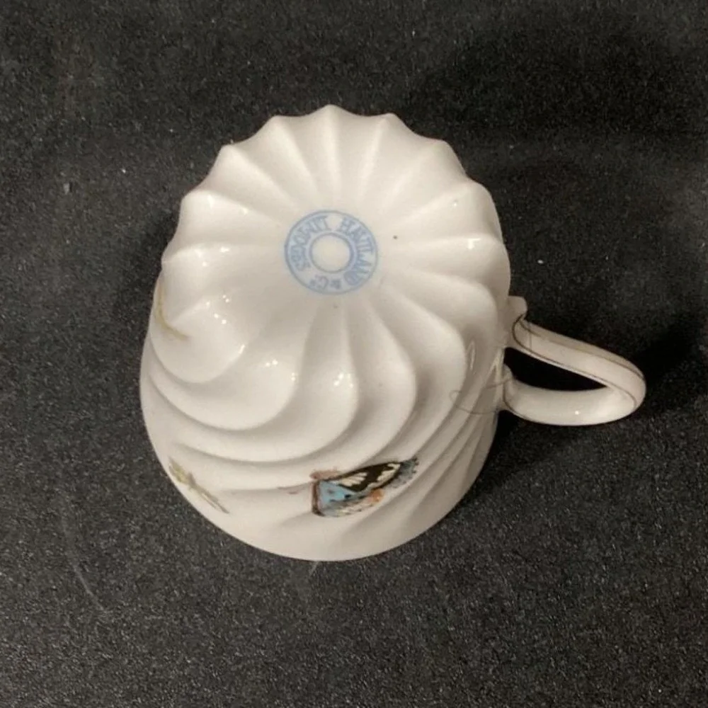 Haviland Limoges Meadow Visitors Demitasse Cup, Vtg Butterflies & Grasses Design